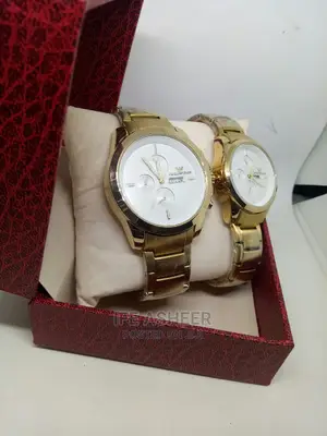 Emporio Armani Couples White Face Gold Watch - Gold