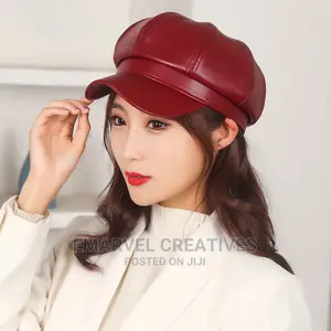 Cool Women Faux Leather Military Hat Autumn Octagon Hat