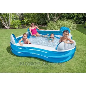 Intex Lounge Inflatable Pool With Backrest 4 Seat Cushion