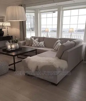 Quality L Shaped Living Room Sofa Chair With Throw Pillows.