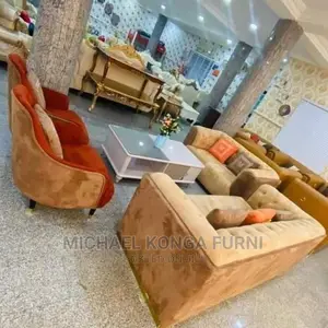 Luxurious 7 Seaters Living Room Fabric Sofa Chair With Center Table.