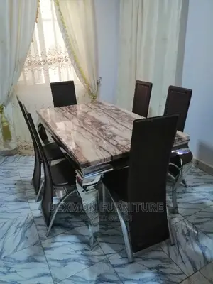 Modern 6 Seater Marble Top Dining Table Set.