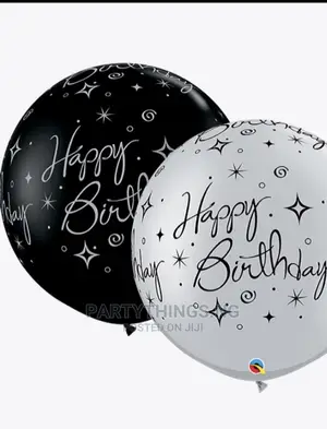 Black and Gray 3ft HBD Latex Balloons