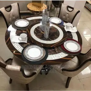 Round Marble Dining Table With 4 Leather Chairs