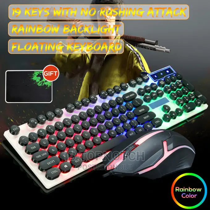 Rainbow LED PC Gaming Keyboard Illuminated+Mouse-STSC