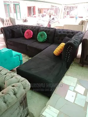 Quality L- Shaped Fabric Button Sofa