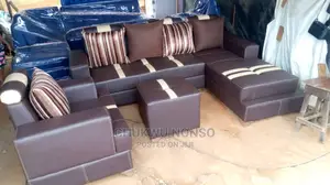 Brown L- Shaped Leather Sofa Witha Single