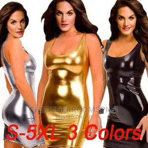 Ladies Leather Mini Gown Cosplay Gold Costume