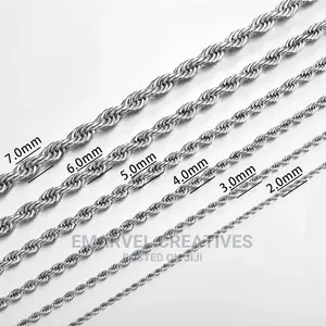 2mm-7mm Rope Chain Necklace Stainless Steel Never Fade