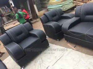 Complete 7 Seater Black Leather Sofa