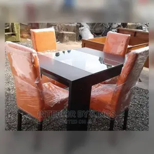 4seater Dining Set With Wooden Table Top Design With Glass