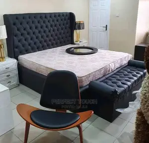 Luxury Leather Padded Bedframe With Head Boards And Drawers.