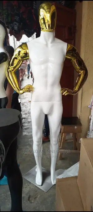 Gold Head and Gold Hands White Body Male Mannequin