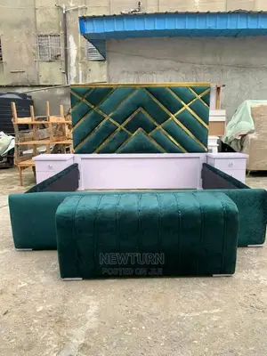 Quality Fabric Padded Master Bedframe With Bed Side Drawers.
