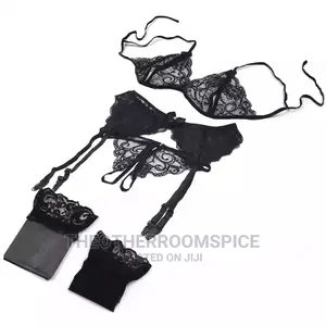 4pcs Crotchless Open Bra Pant Garter Net Stockings Lingerie
