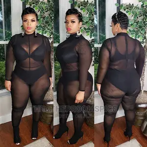 Plus Size Sheer Bodycon Jumpsuit Party Club Wear