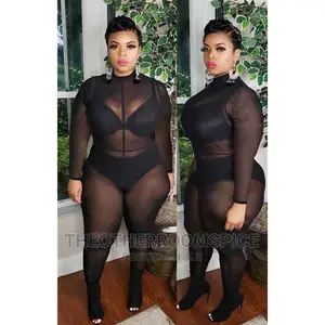 Plus Size Sheer Bodycon Jumpsuit Party Club Wear