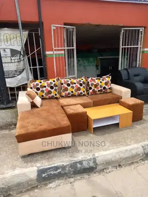 L- Shaped Brown Fabric Sofa