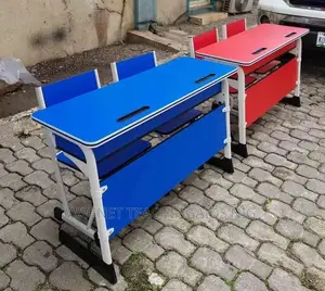 Blue And Red Double Seater School Table And Chairs