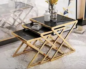 3 in 1 Golden Frame Marbe Top Side Stools