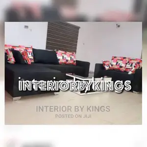 L-Shaped Fabric Sofa With Two Seater and a Coffee Table