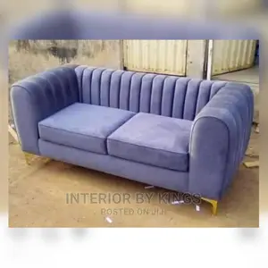 3seater Light Blue Fabric Sofa With Gold Plated Legs