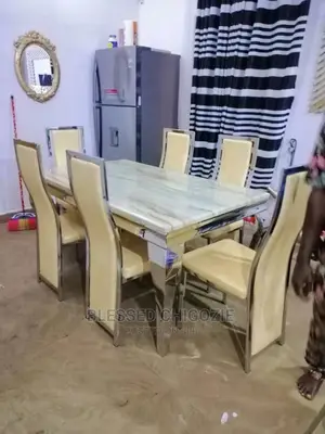 Modern 6 Seater Marble Top Dining Table Set.