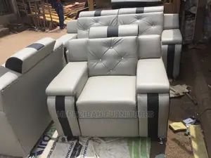 7 Seater Grey Leather Sofa With Mixed Brown