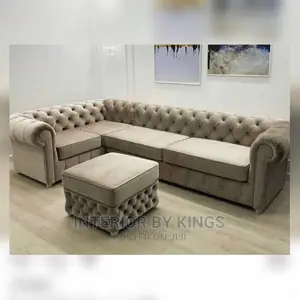 U-Shaped Chesterfield Sofa +An Ottoman Tufted to Perfection