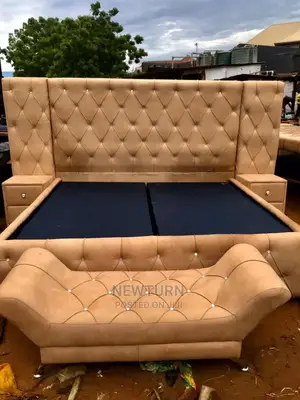 Big 6 X 7 Fabric Padded Family Bed Frame With Side Drawers.