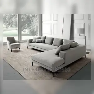 L-Shaped Fabric Sofa With an Arm Chair Can Come in Colors