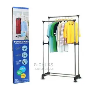 Double Pole Telescopic Cloth Hanger With Wheel