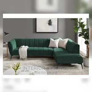 Luxury L-Shaped Fabric Sofa Chair With Throw Pillows.