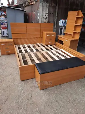 Complete HDF Wooden Bed Frame Set With Side Drawers.