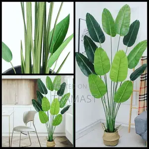 Artificial Banana Leaf Plant With Seagrass Basket