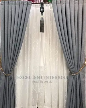 Plain Ash Curtains With Organza Lace.