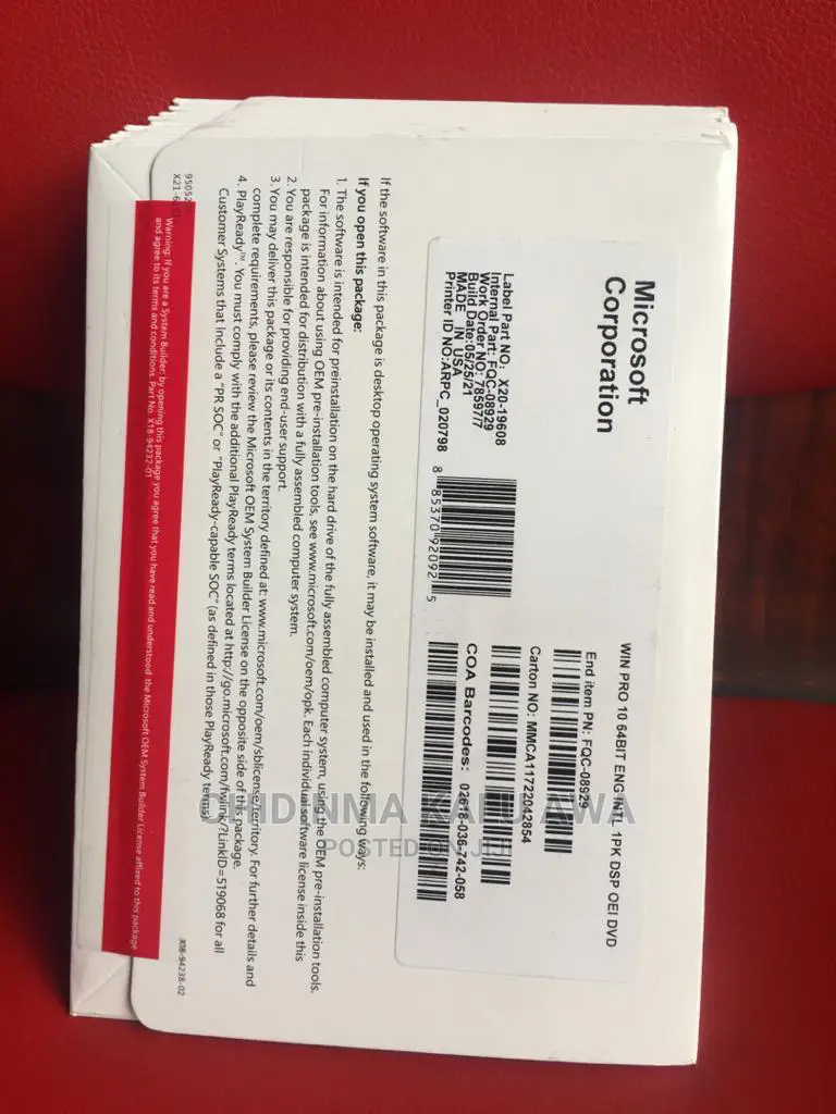 Windows Pro 10 64bits With CD