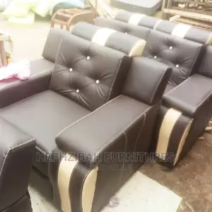 7 Seater Executive Brown/Cream Leather Sofa