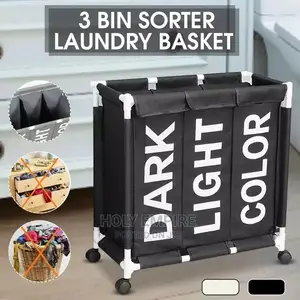 Folding Dirty Laundry Basket 3 Compartments Clothes Organize