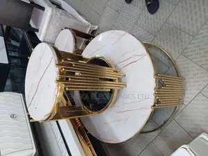 Golden Frame Ova Marble With 2 Side Stools
