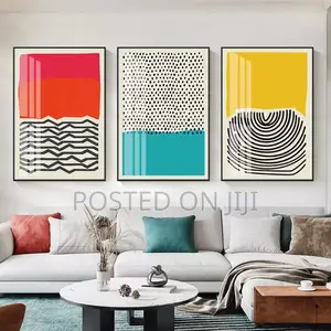 Red Blue Yellow Abstract Line Canvas Painting