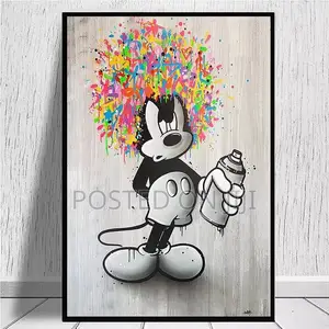 Black and White Mickey Mouse Graffiti Canvas