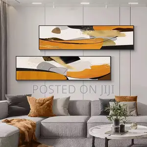 Abstract Blocks Orange Blue Bedside Poster Print