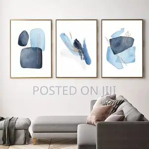 Abstract Blue Golden Geometric Wall Art