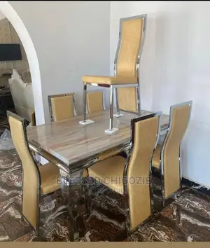 Modern 6 Seater Marble Top Dining Table Set.