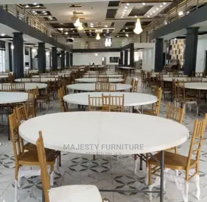 Round Table and Gold Chairs