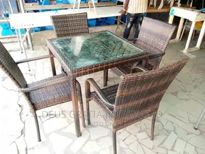 Outdoor/Ratan/Cain Chair and Table With Glass