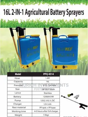 2 In1 Rechargeable Hand/Battery Powered Knapsack Sprayer 16L