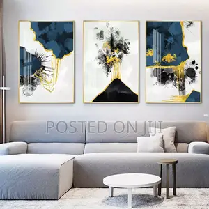 Modern Abstract Blue Gold Black Posters Wall Art