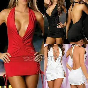 Women Sexy Deep V-Neck Backless Mini Party Dress